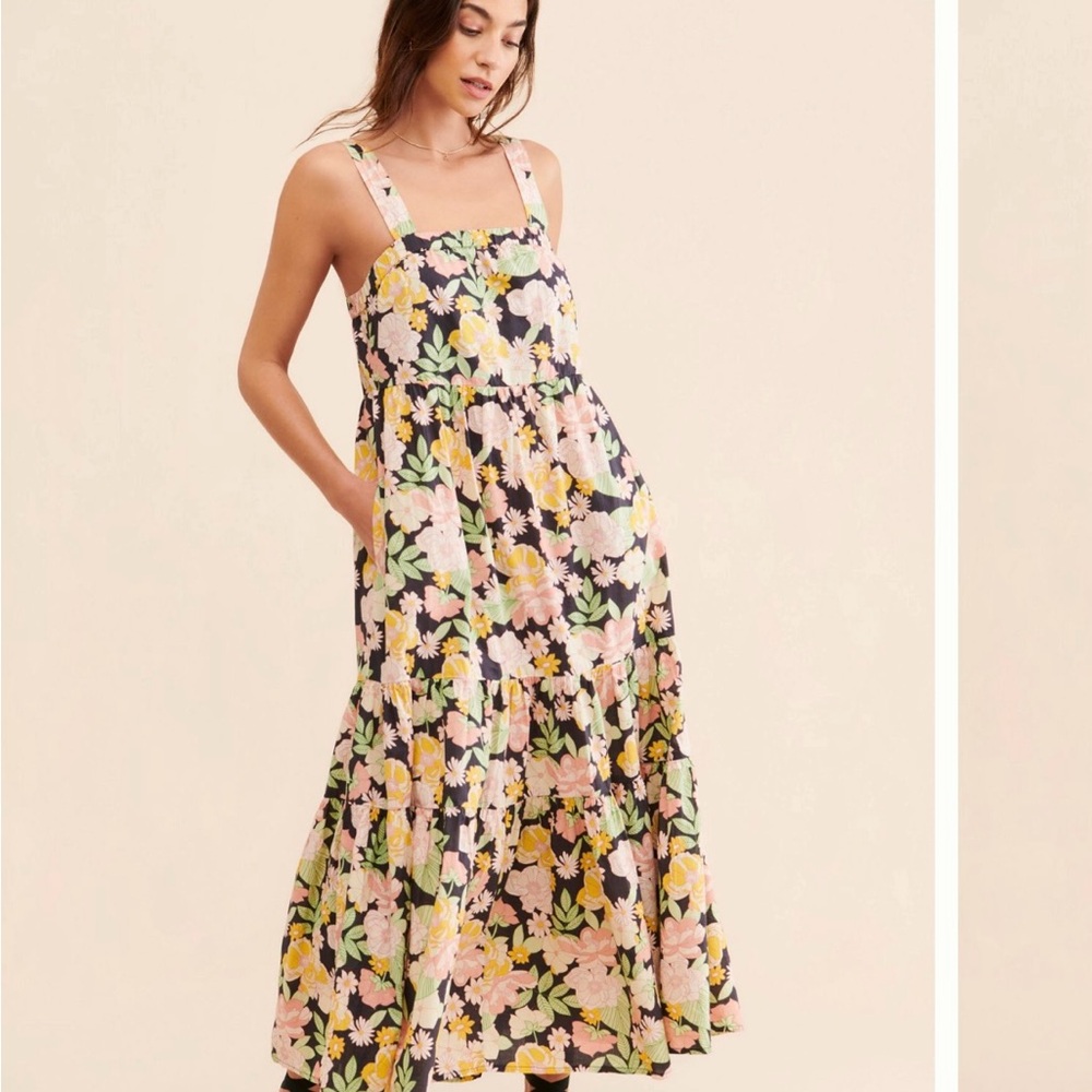 Anthropologie Black and Yellow Floral Maxi Dress